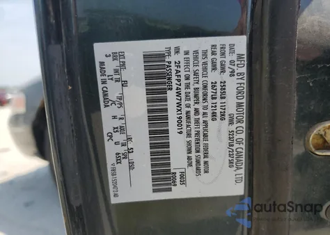 1998 Ford Crown Victoria Lx из США, поврежденный, VIN 2FAFP74W7WX190019